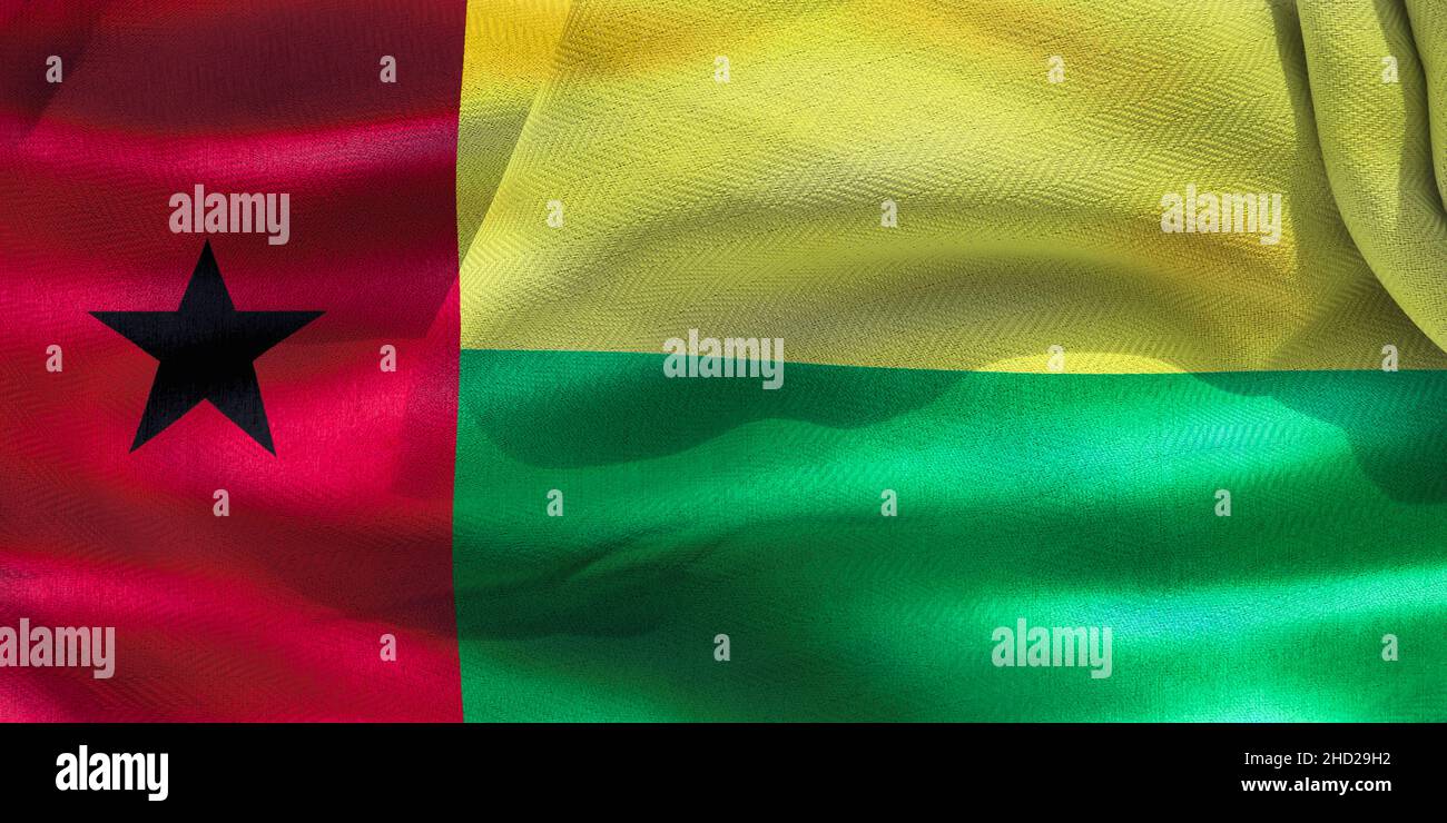 A 3D illustration of the realistic waving fabric flag of Guinea-Bissau - background, wallpaper Stock Photo