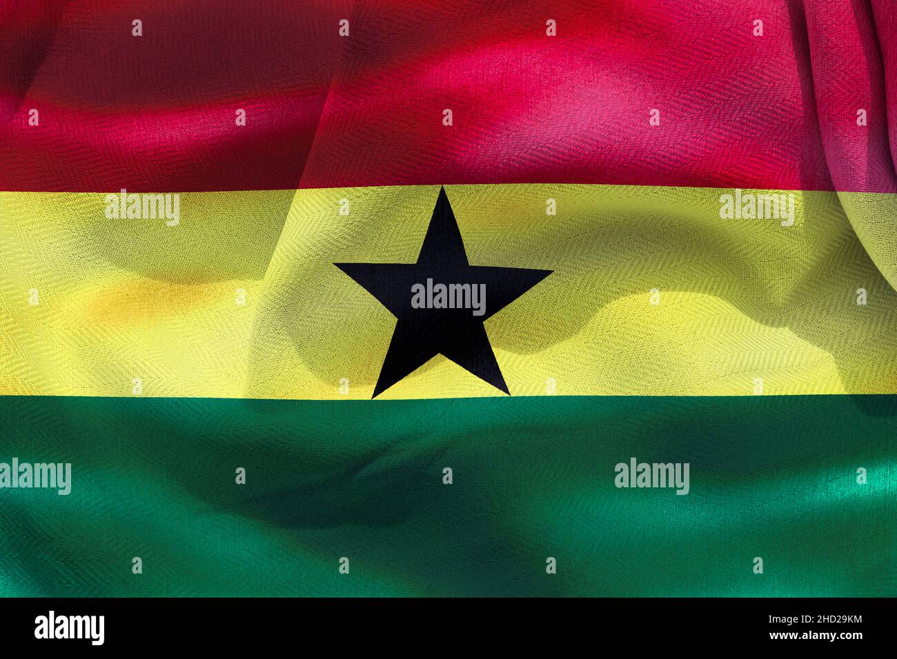 A 3D Illustration Of The Realistic Waving Fabric Flag Of Ghana a-3d-illustration-of-the-realistic-waving-fabric-flag-of-ghana
