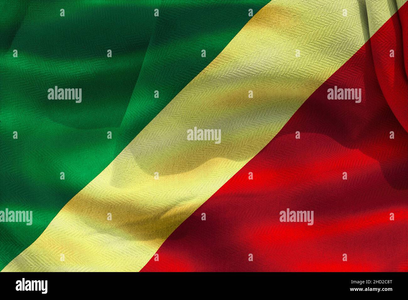 A 3D illustration of the realistic waving fabric flag of Republic of ...