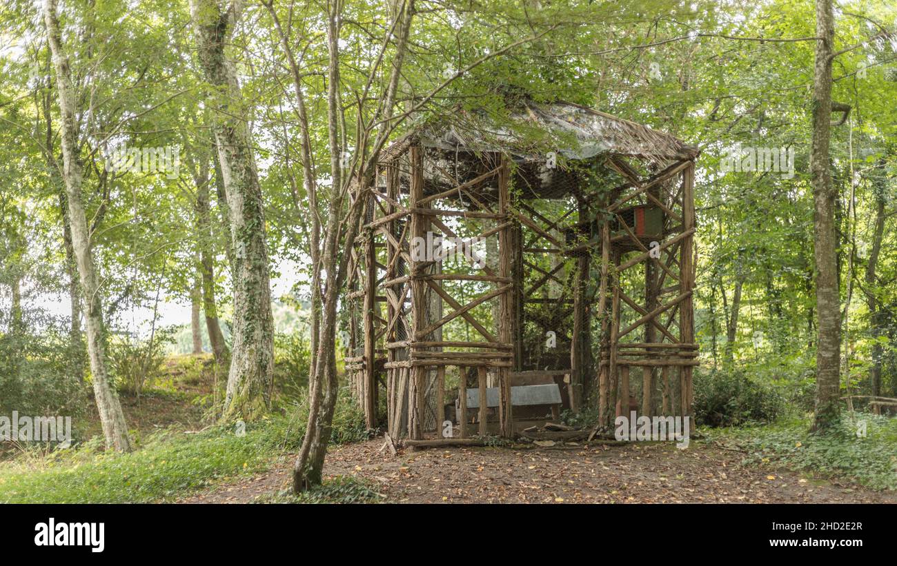 old wooden game keepers hut built in the woods away from buildings ...