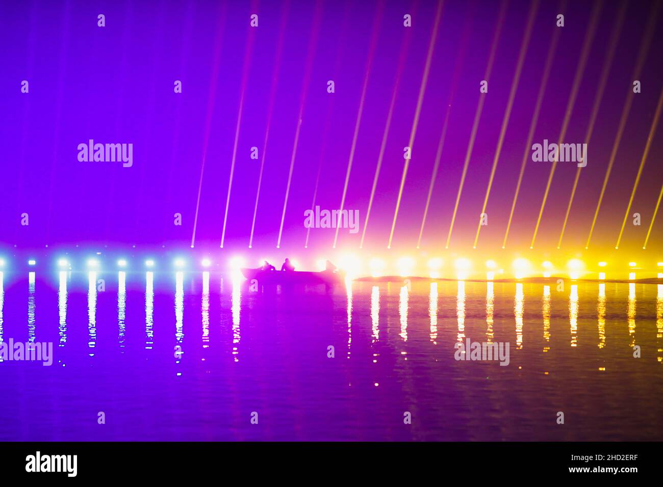 Bucharest, Romania January 1, 2022 Speedboat in front of a laser