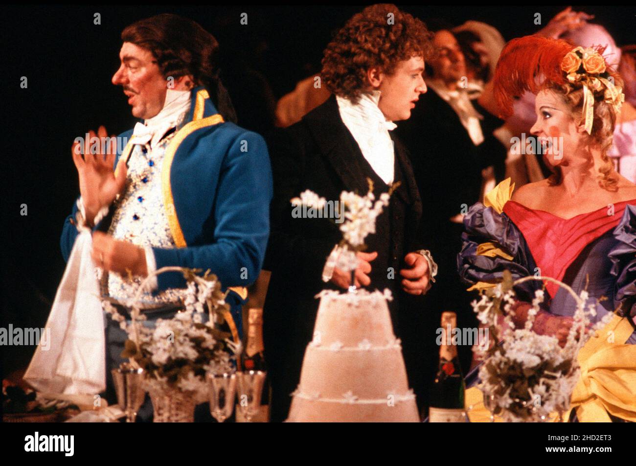 original London cast - l-r: Alun Armstrong (Thenadier), Michael Ball (Marius), Sue Jane Tanner (Madame Thenadier) in LES MISERABLES at the Barbican Theatre, London EC2  08/10/1985   music: Claude-Michel Schonberg  text: Herbert Kretzmer  original text by Alain Boubil & Jean-Marc Natel   additional material: James Fenton  based on the novel by Victor Hugo  adapted & directed by Trevor Nunn & John Caird  set design: John Napier  costumes: Andreane Neofitou  lighting: David Hersey  a Royal Shakespeare Company (RSC) & Cameron Mackintosh co-production   transferred to the Palace Theatre, London W1 Stock Photo