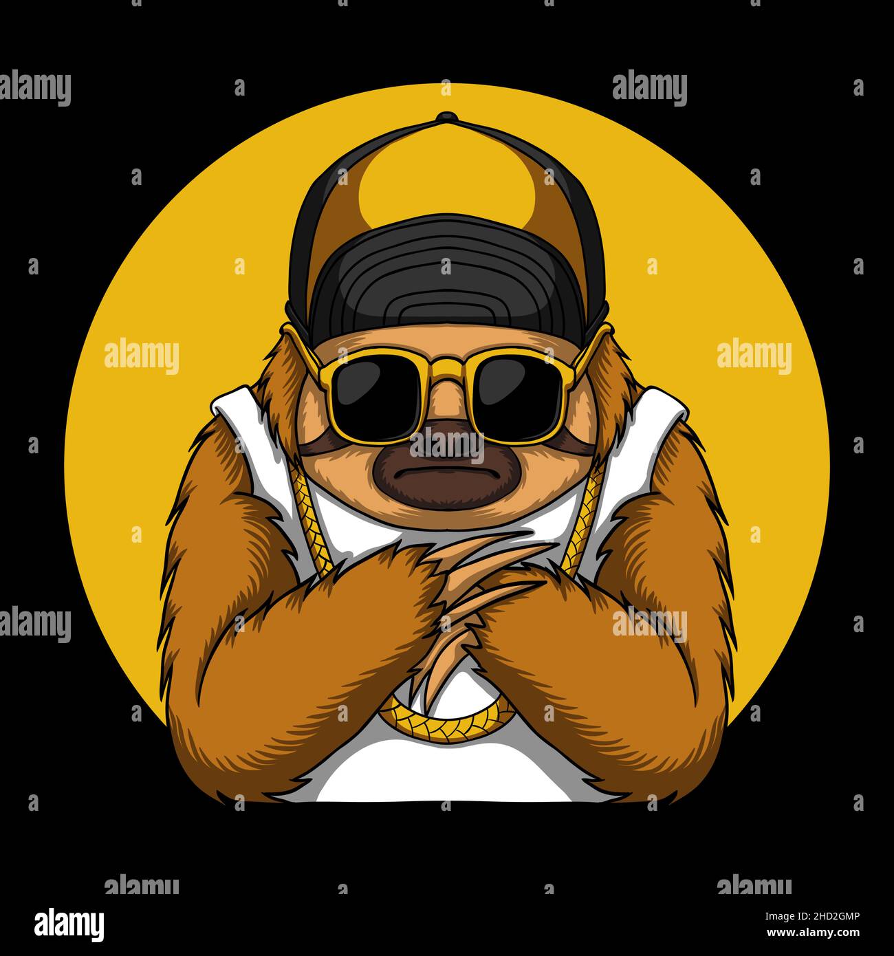 Sloth cool accessories gold vector illustration Stock Vector