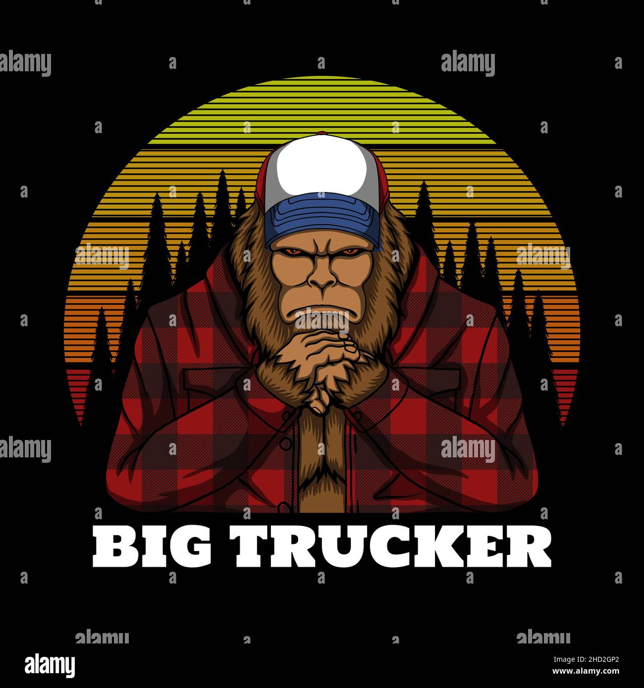 Bigfoot trucker retro vector illustration Stock Vector