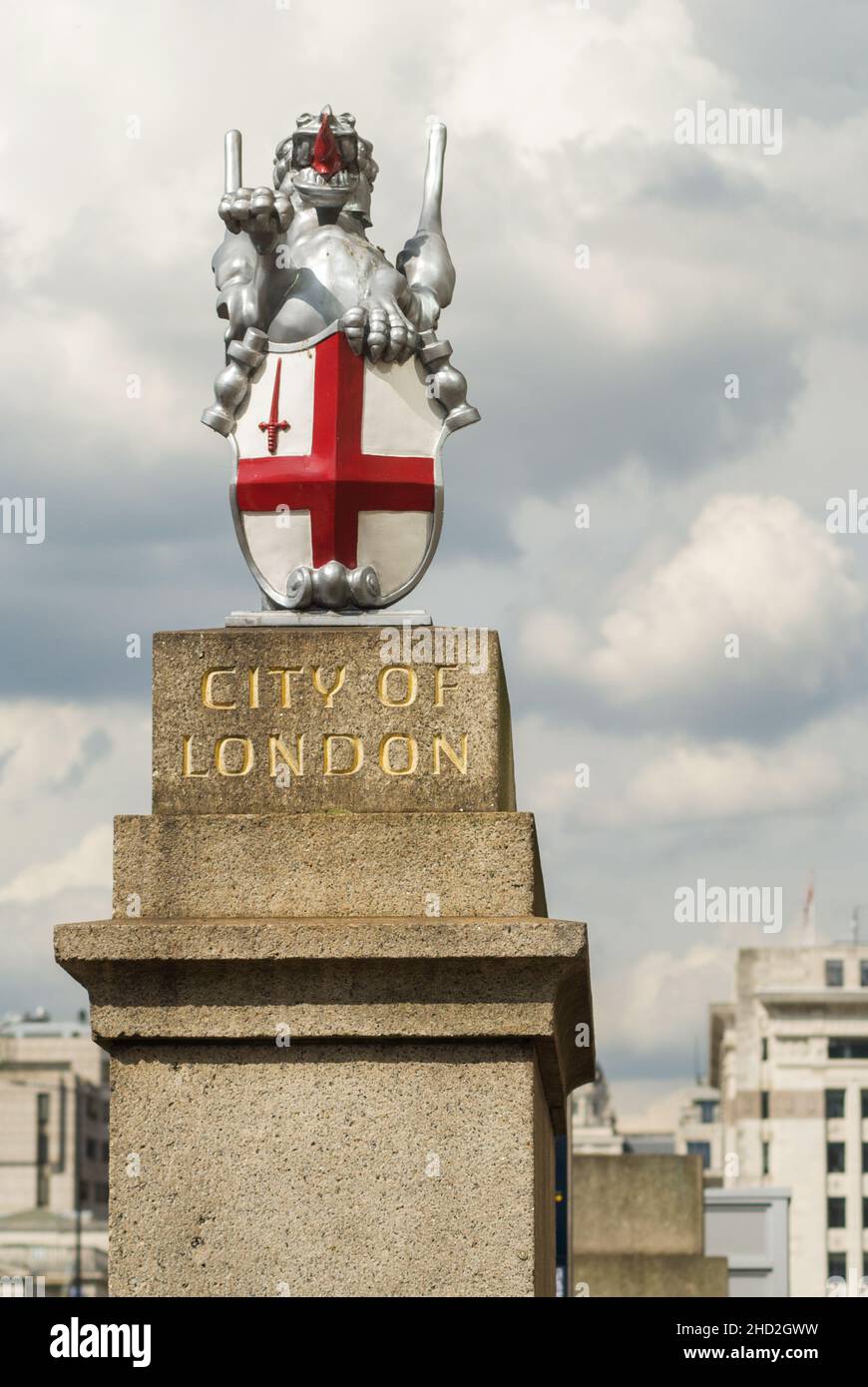 Heraldic dragon boundary marker at the southern entrance to the City of London on London Bridge, London, England, U.K. Stock Photo
