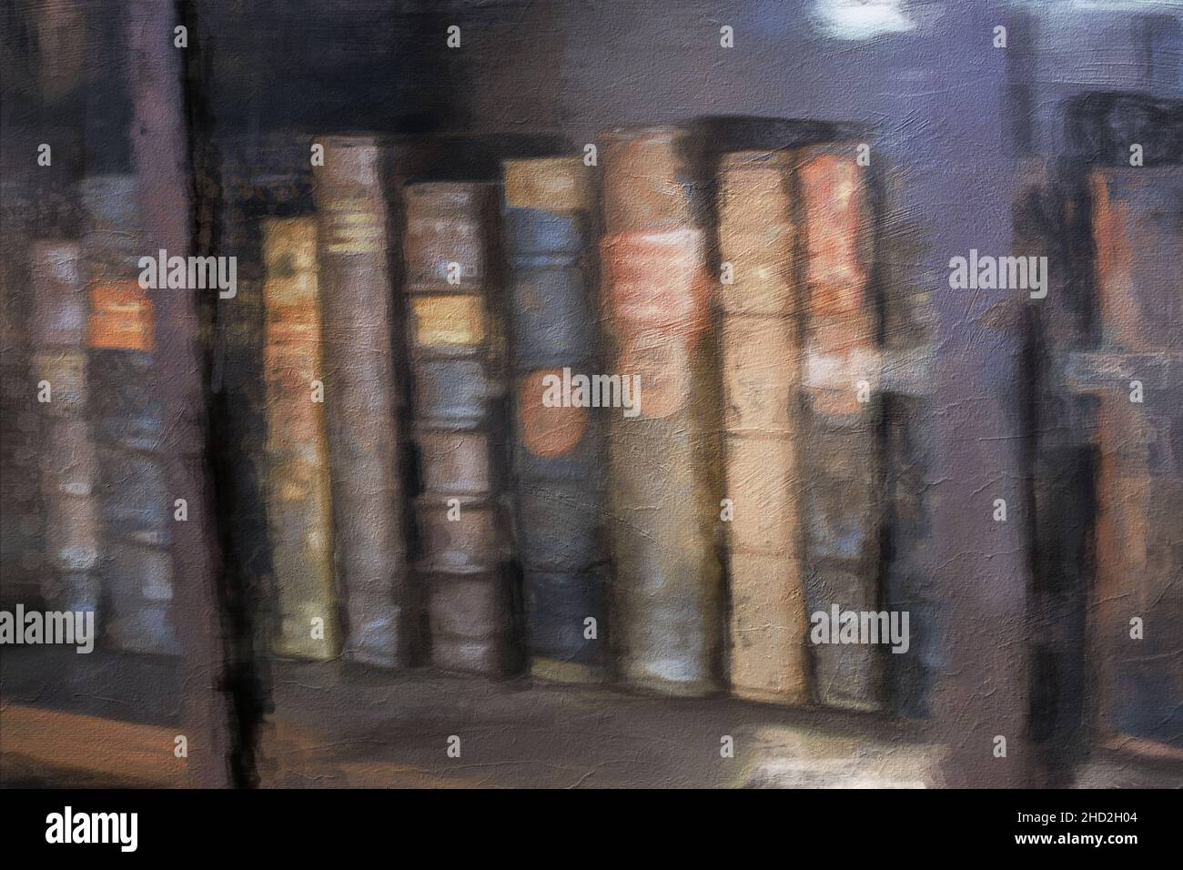 Oil painting shelf with old books Stock Photo
