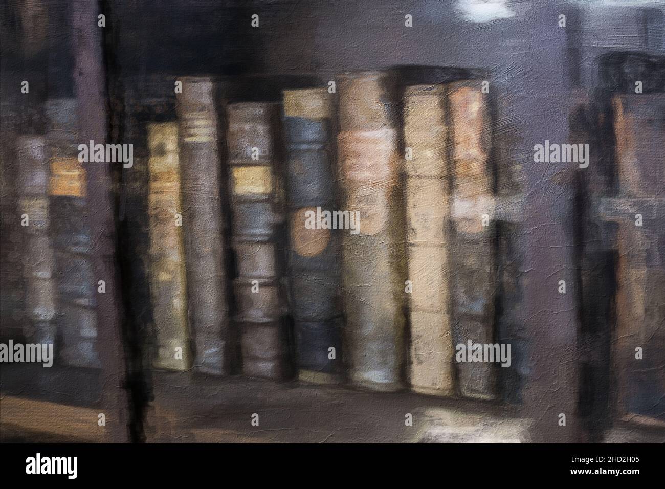 Oil painting shelf with old books Stock Photo Alamy