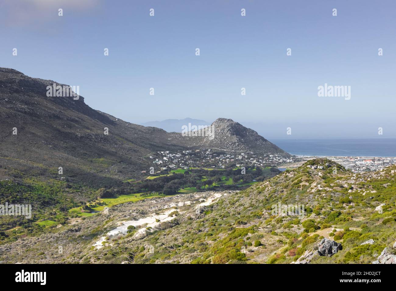 Fish Hoek residential neighborhood viewed from the top of Peer’s Cave mountain in Cape Town