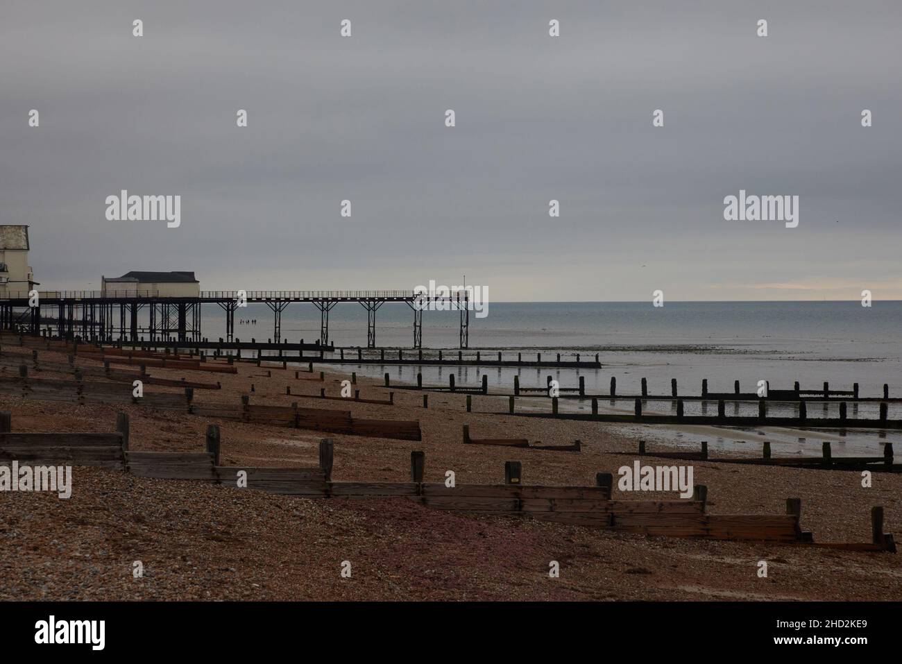 Seadefences and pier of Bognor Regis UK. Stock Photo