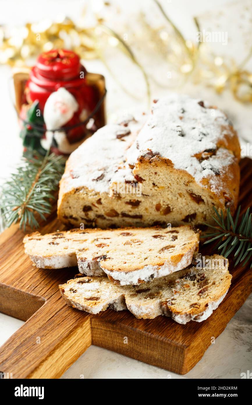 Traditional festive stollen bread with dried fruits Stock Photo Alamy