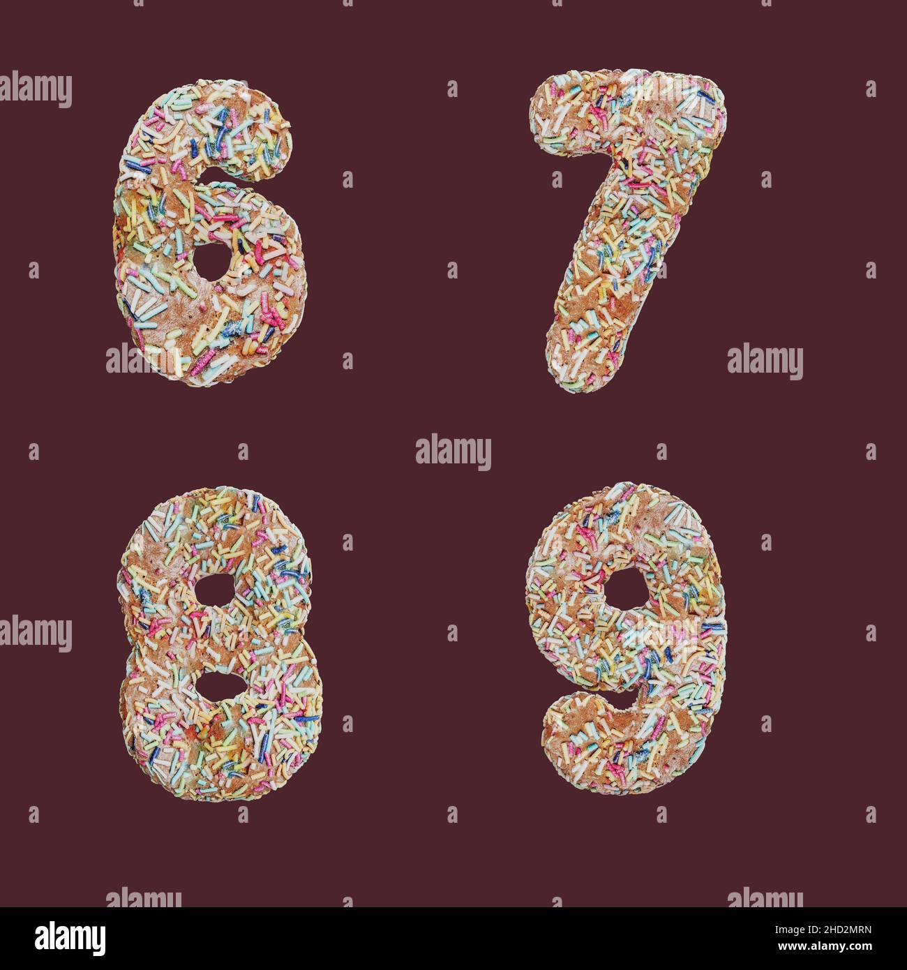 3D rendering of sprinkle gingerbread cookies letters alphabet - digits 6-9 Stock Photo