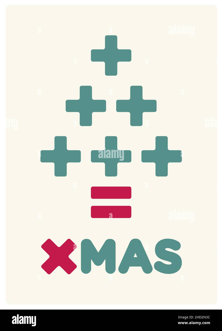 mathematical and consumerism criticism christmas card, blue-green and red colors text and white background  - vector illustration Stock Vector