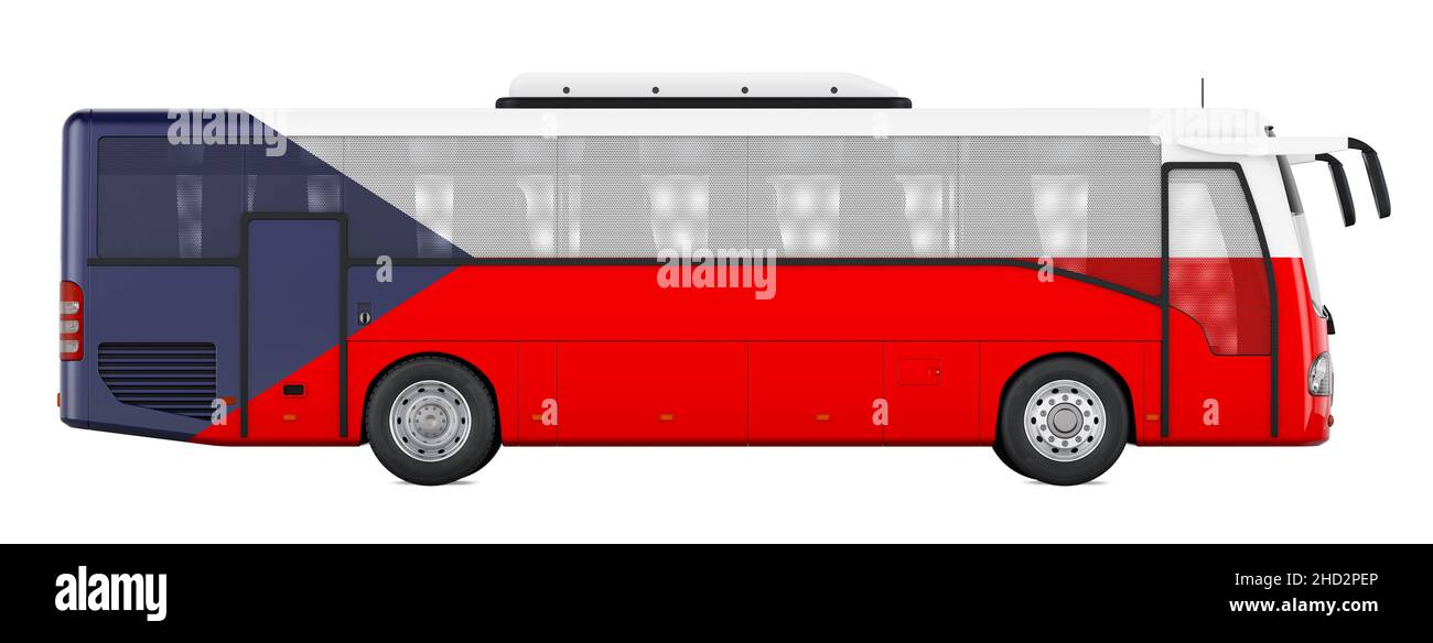 Bus travel in Czech Republic bus tours, concept. 3D rendering isolated