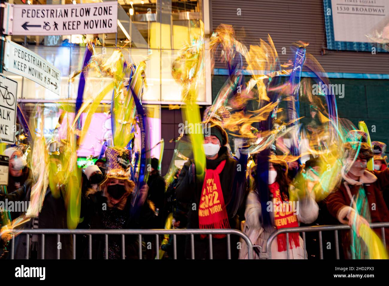 New York, USA. 31st Dec, 2021. People wave thundersticks during Times Square New Year’s Eve celebrations in New York, USA. Credit: Chase Sutton/Alamy Live News Stock Photo