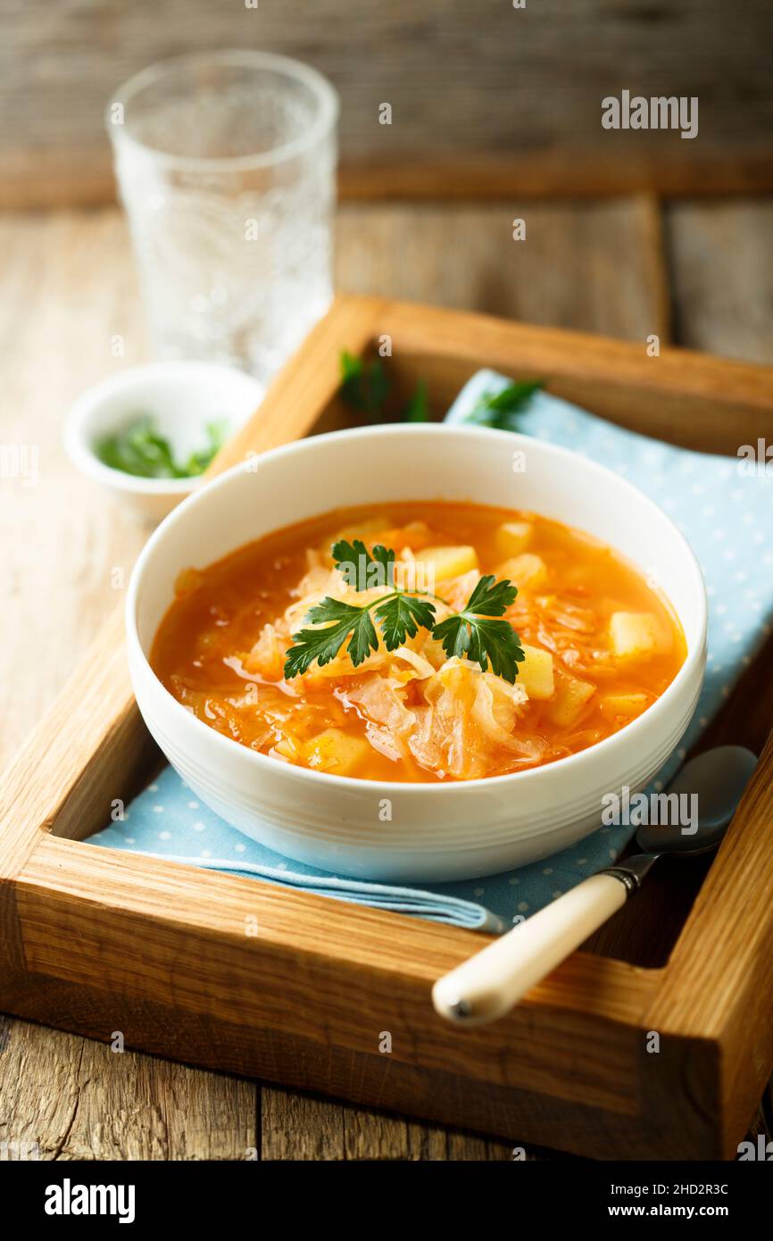 Healthy homemade sauerkraut soup Stock Photo