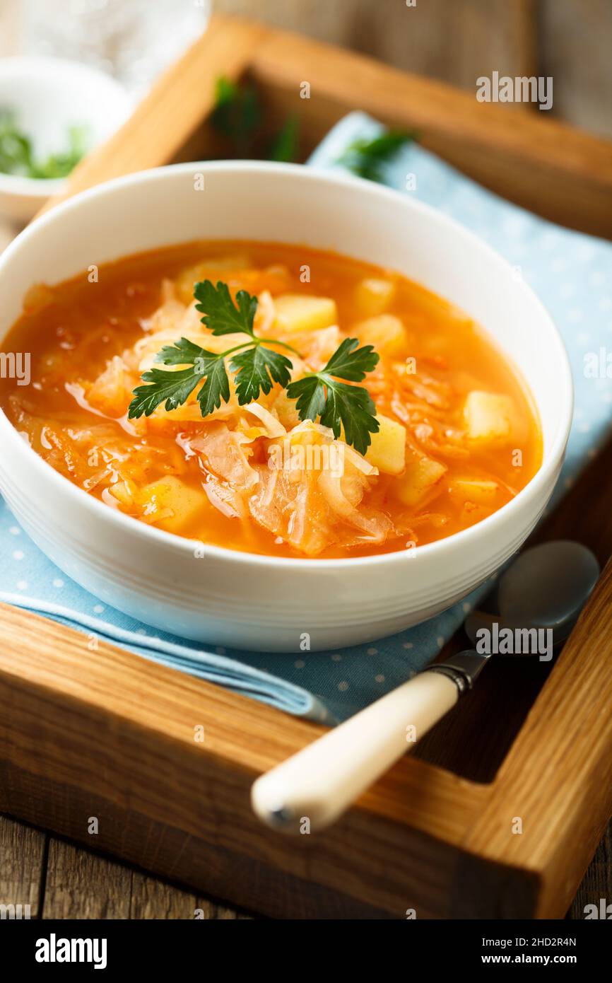 Healthy homemade sauerkraut soup Stock Photo