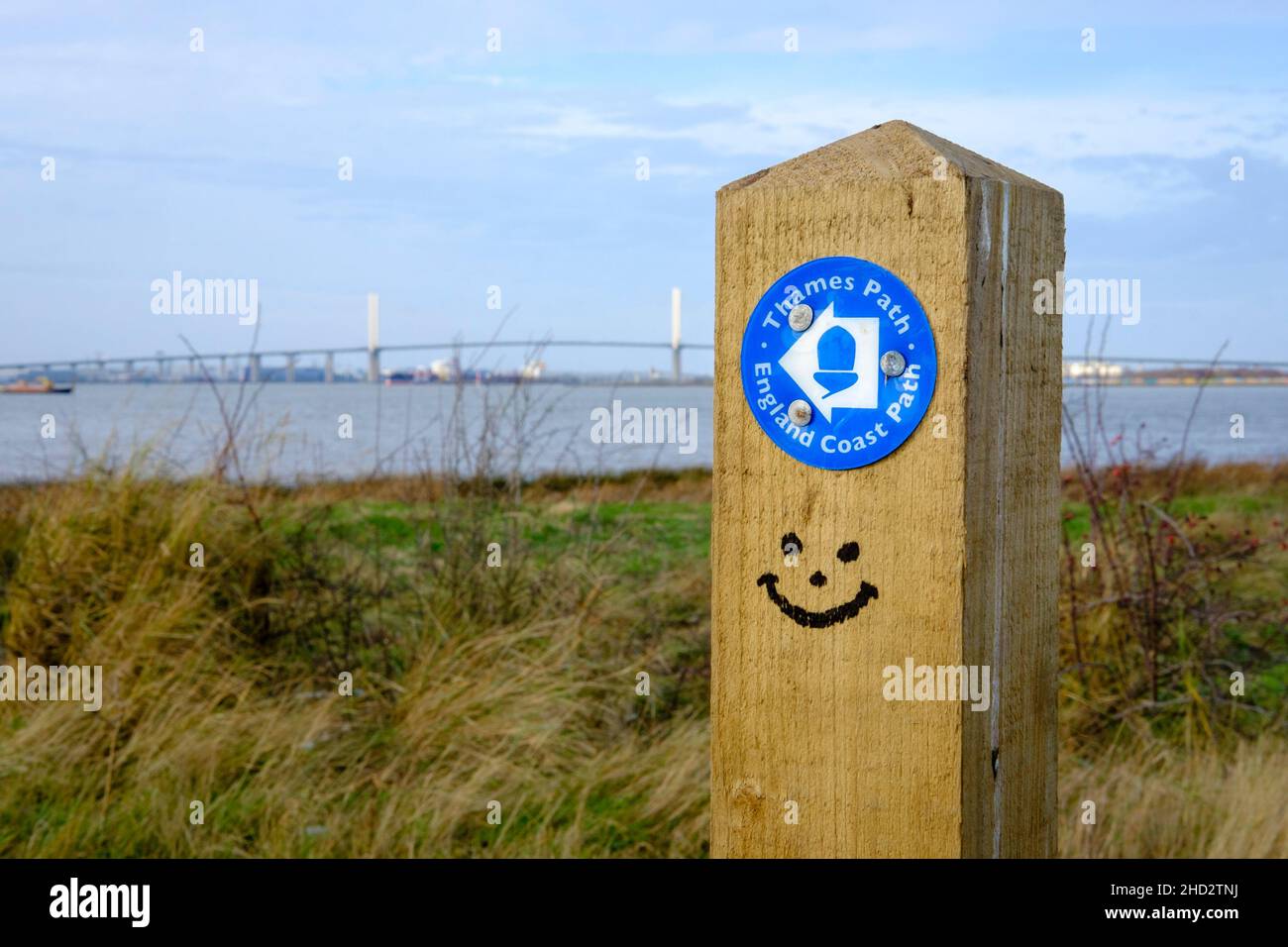 Waymarker post for Thames Path and the England Coast Path, a national