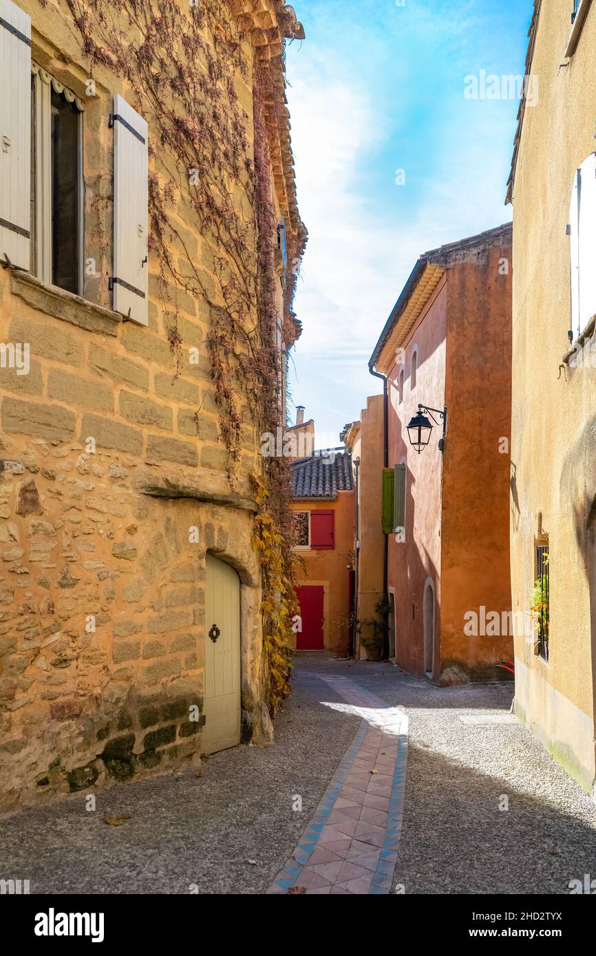Saint-Quentin-la-Poterie in France, typical street in the village Stock Photo
