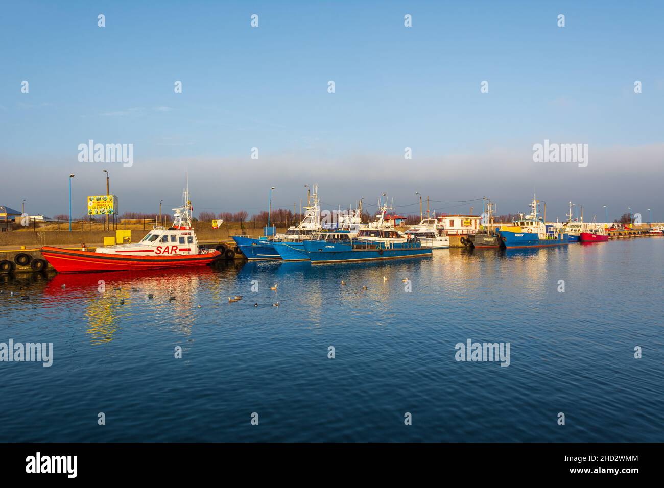 Wladyslawowo, Poland - January 27, 2017: Boats docked in Wladyslawowo port. The Wladyslawowo is one of the most popular places in Kashubia. Baltic Sea Stock Photo