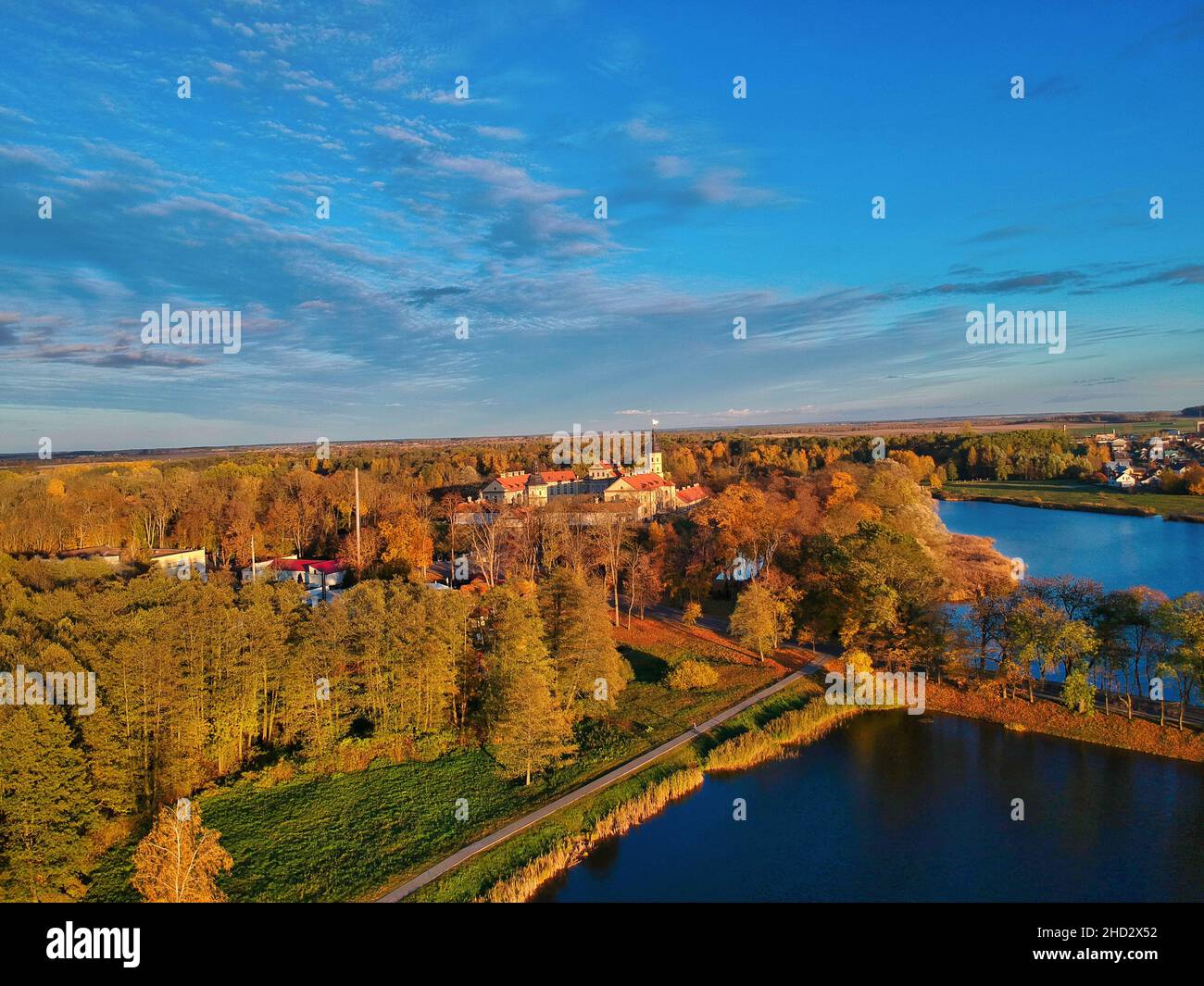 Beautiful view of a landscape with a lake at golden hour Stock Photo ...