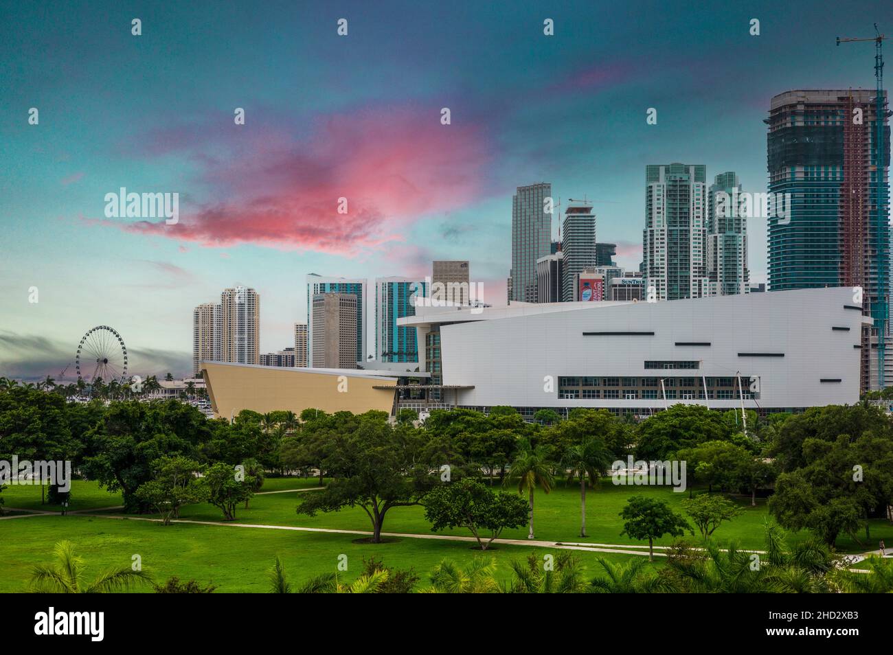 Beautiful view from Frost Museum of FTX Arena on skyscrapers in Miami ...