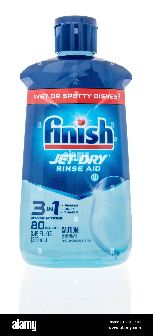 Winneconne, WI -1 January 2021: A package of Finish jet dry rinse aid on an isolated background Stock Photo