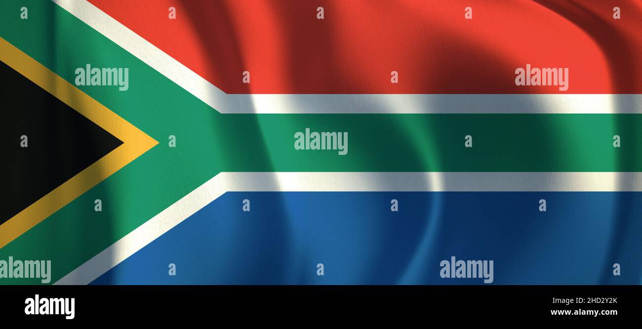 Flag of South Africa waving in the wind. illustration background flag. Stock Photo