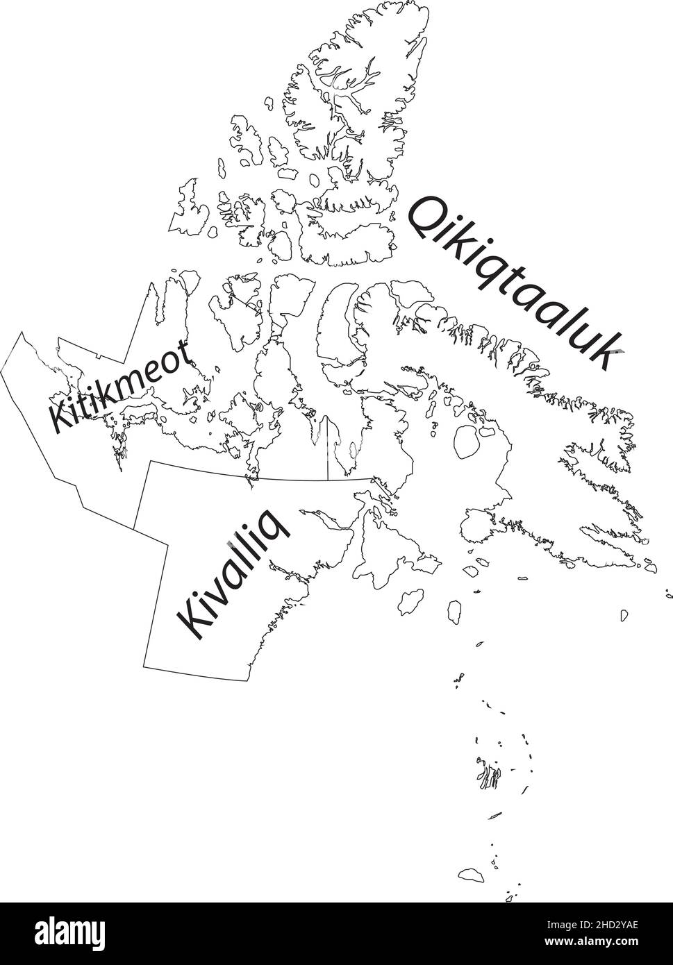 White flat vector administrative map of the regions of Canadian