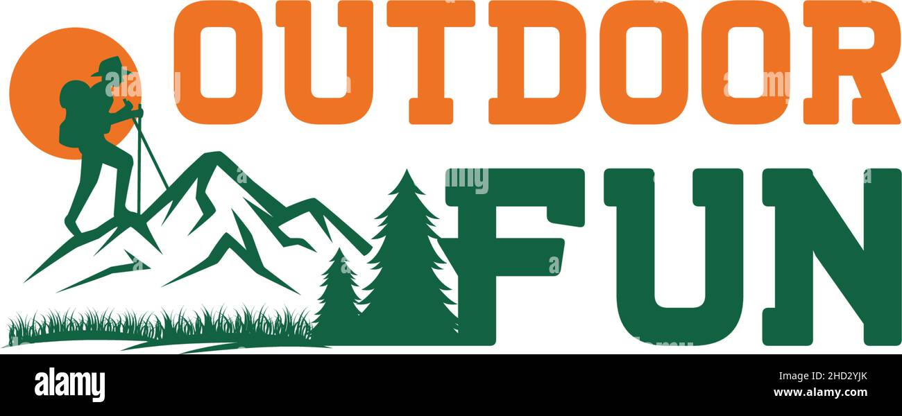Modern colorful OUTDOOR FUN mountain logo design Stock Vector