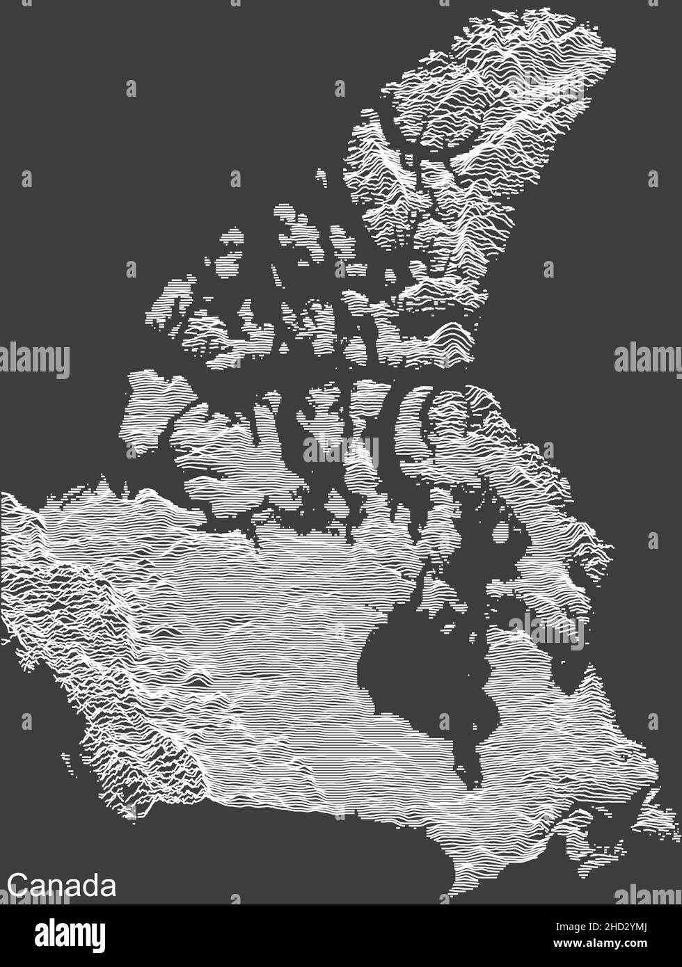 Topographic negative relief map of CANADA with white contour lines on