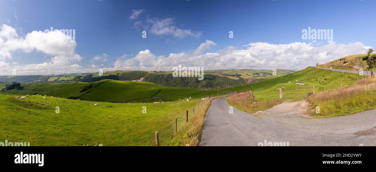 Panoramic view of rolling countryside in Ceredigion, Wales Stock Photo