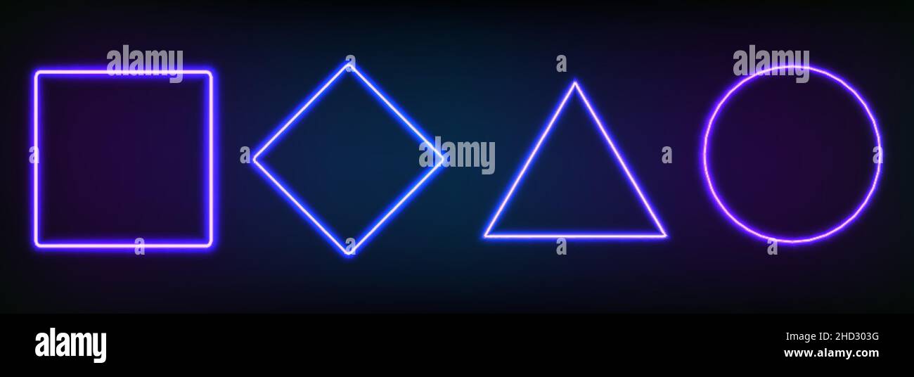 Realistic set of neon frames different geometric shapes with led ...