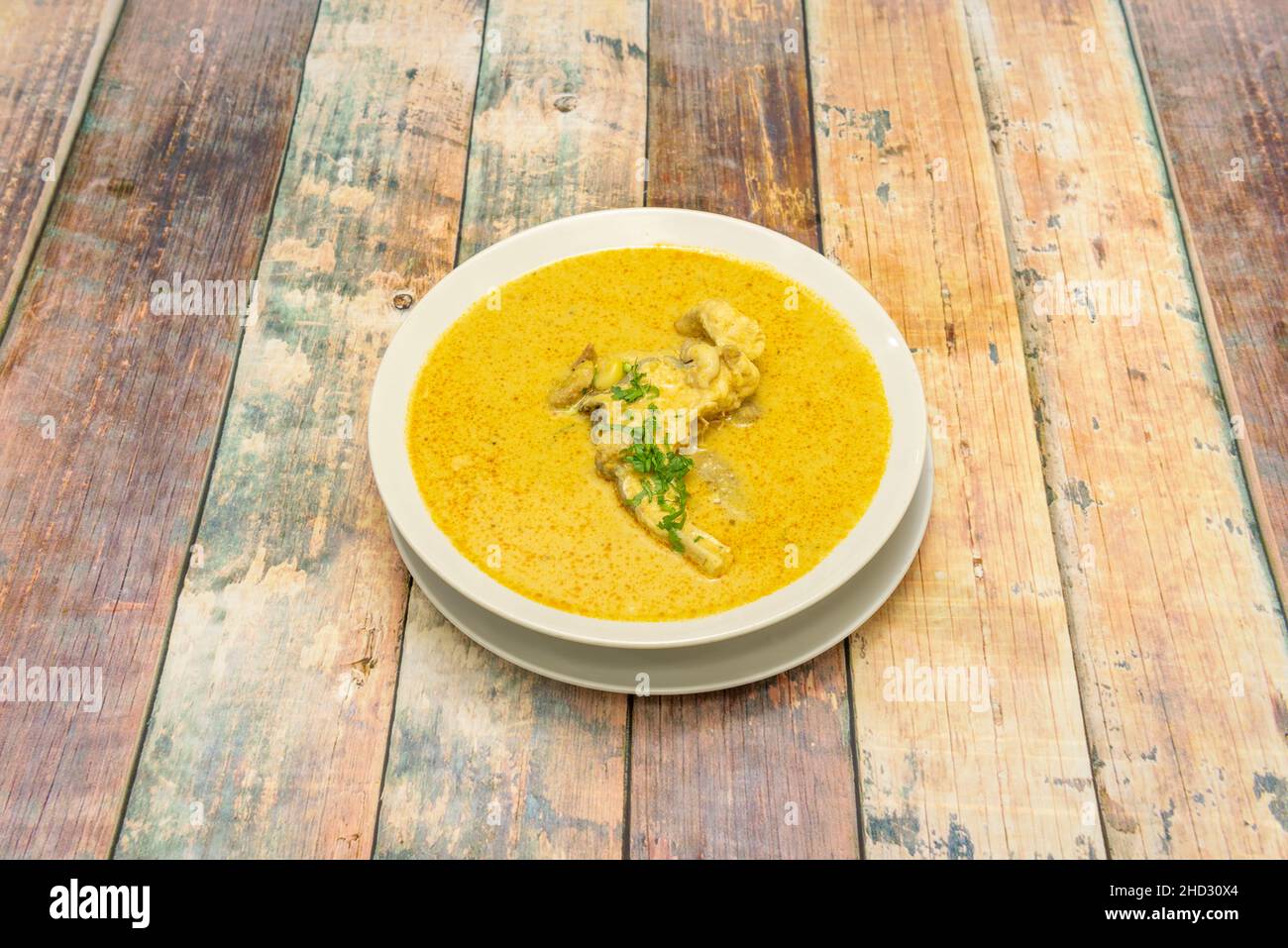 Sancocho is a stew made with tubers, vegetables, seasonings and fish Stock Photo