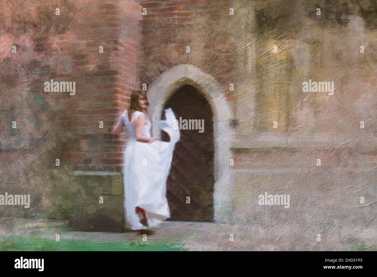 Oil painting of a woman in white dress Stock Photo - Alamy