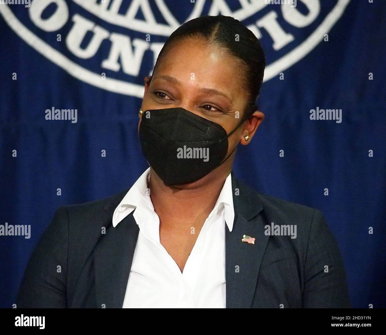 New York, New York, USA. 2nd Jan, 2022. Keechant Sewell, NYC's First Female Police Commissioner at a roundtable discussion on gun violence at Our Children's Foundation in Harlem, New York City on 02 Jan 2022 (Credit Image: © Debra L. Rothenberg/ZUMA Press Wire) Stock Photo