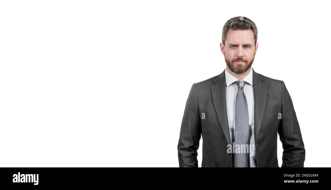 Serious realtor. Realtor isolated on white. Professional man. Lawyer in suit. Realestate broker