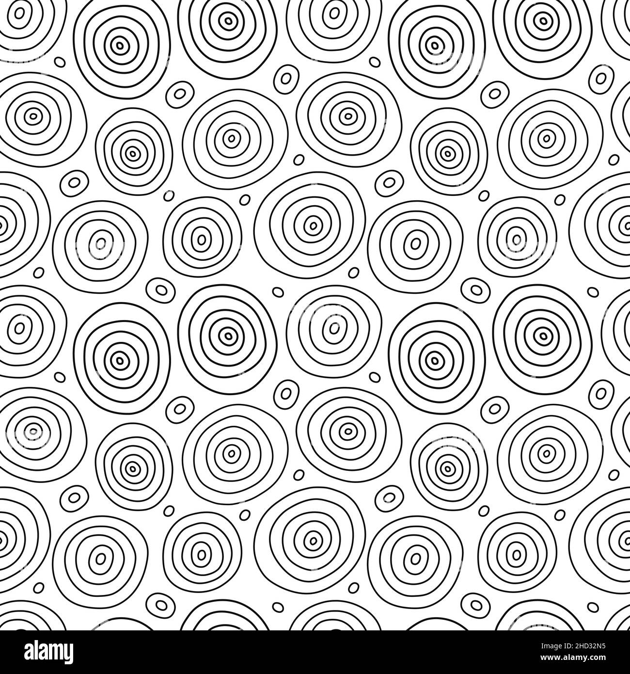 Black and white hand drawn seamless pattern with round ornament. Stock Vector