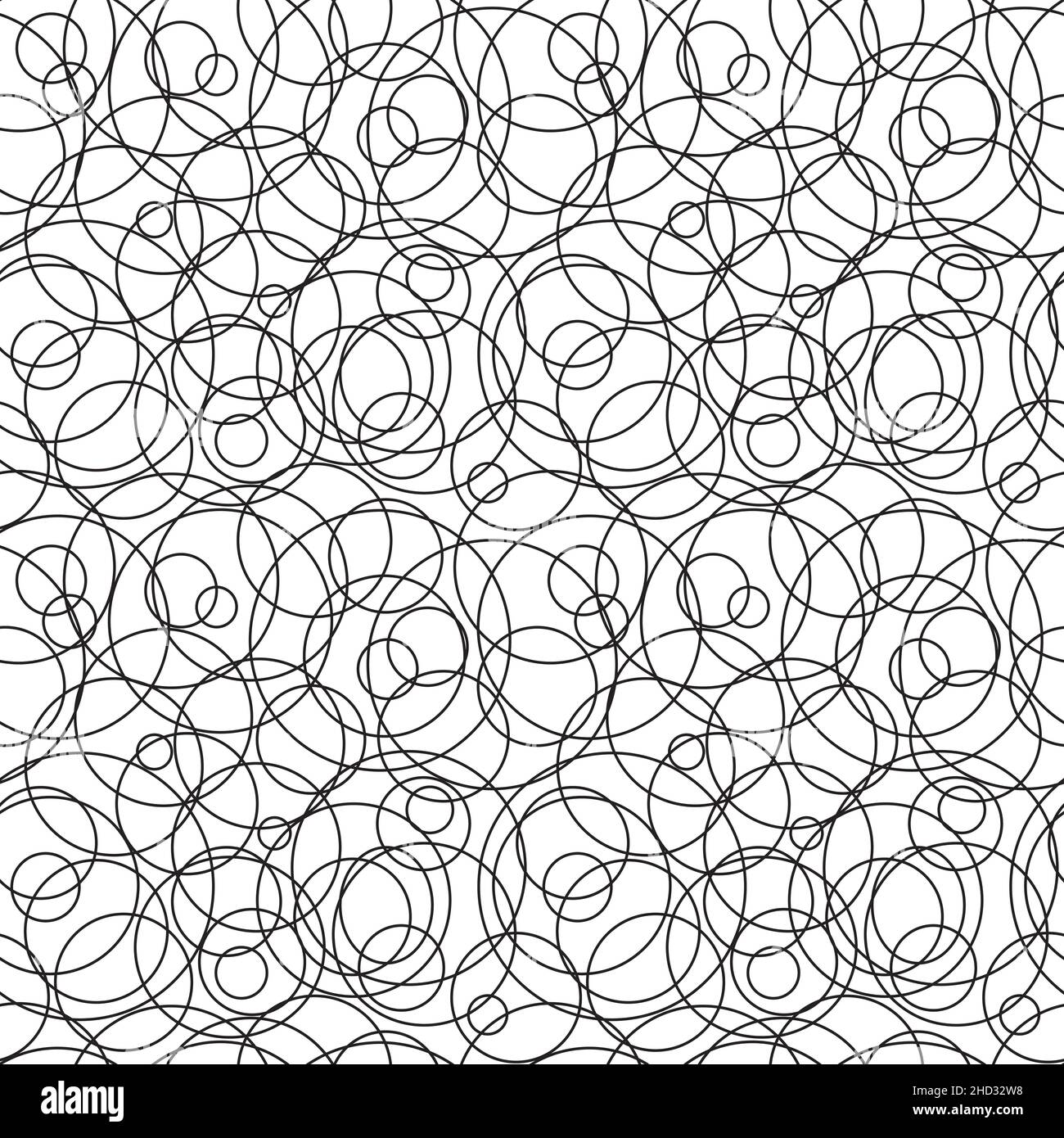 Abstract hand drawn seamless pattern, black and white messy round lines texture. Stock Vector