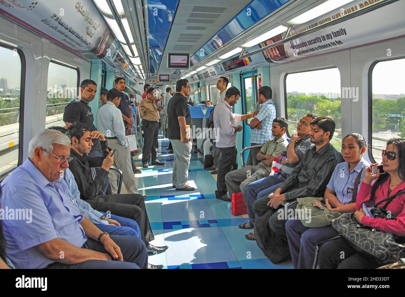 Interior of metro carriage, Dubai Metro, Downtown Dubai, Dubai, United Arab Emirates Stock Photo