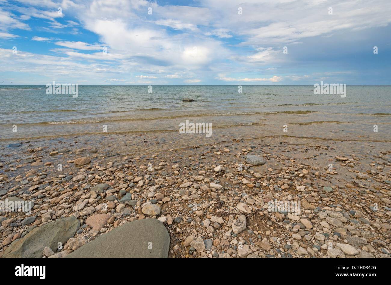 Expansive Panorama Onto the Great Lakes on Lake Huron at Thompson's Harbor State Park in Michigan Stock Photo