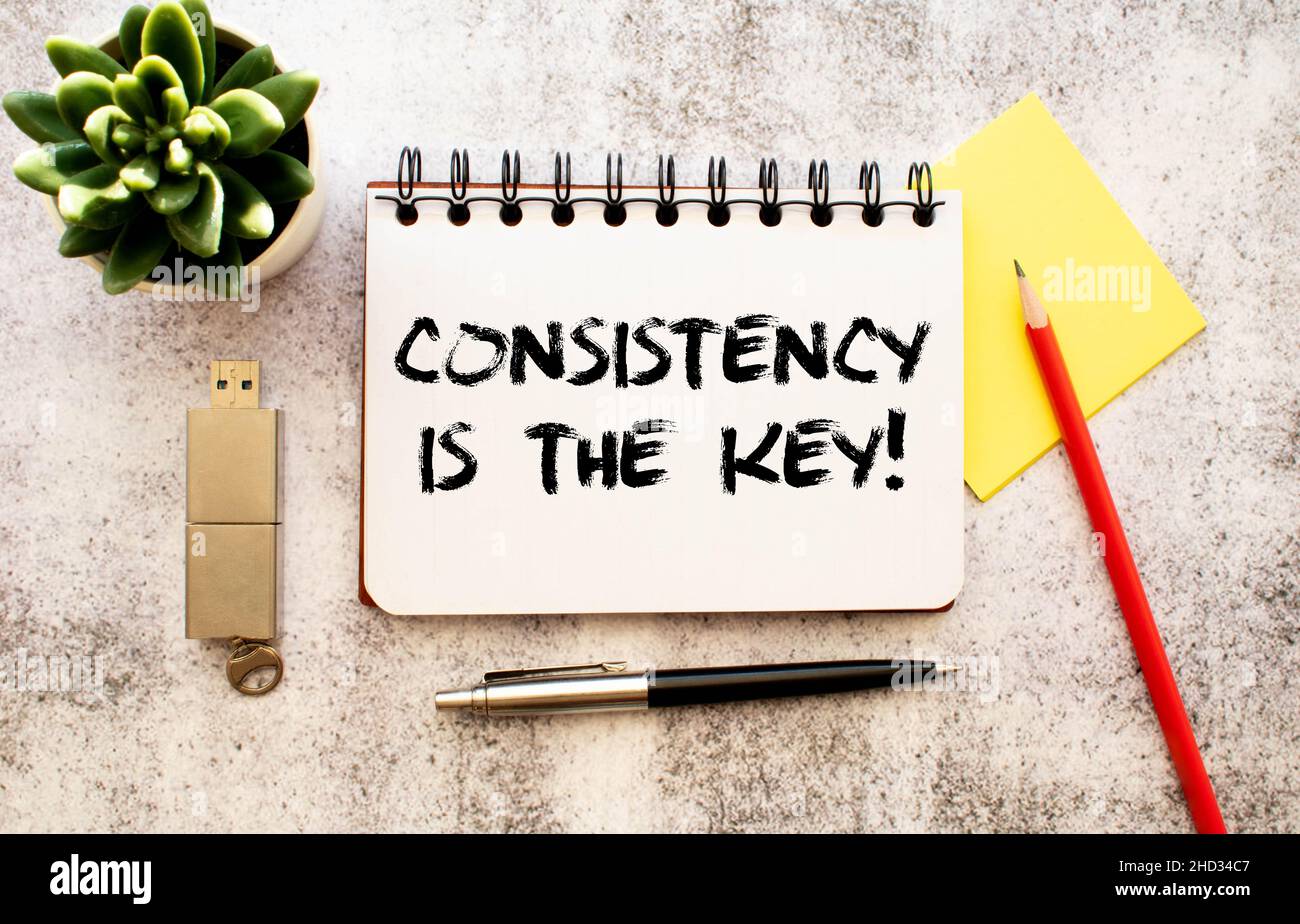 Writing displaying text Consistency Is The Key. Business idea by