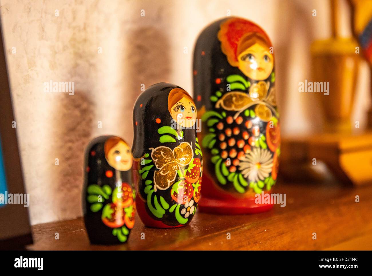 Set of matroshka russian wooden doll traditional toy gift Stock Photo