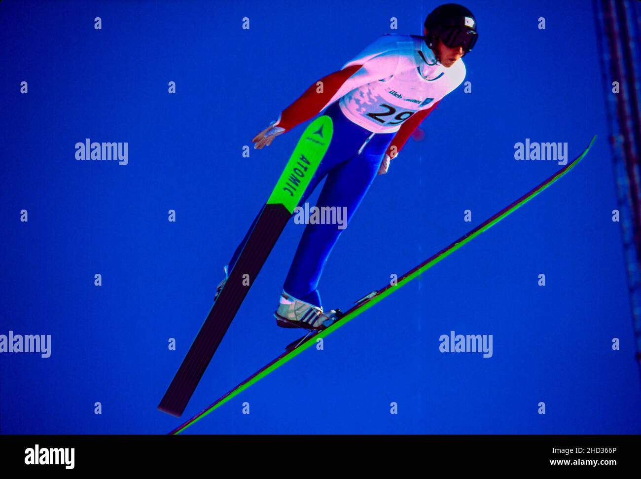 Nicolas Dessum (FRA) competing in the Men's K120 individual ski jumping at the 1994 Olympic Winter Games Stock Photo