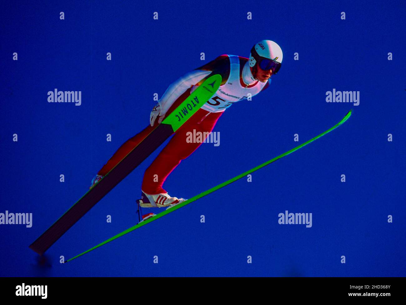 Mikael Martinsson (SWE) competing in the Men's K120 individual ski jumping at the 1994 Olympic Winter Games Stock Photo