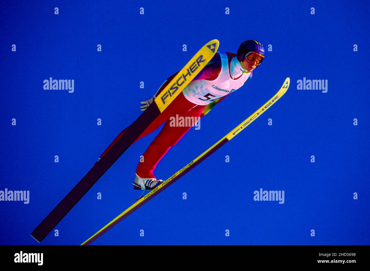 Mikhail Yesin (RUS) competing in the Men's K120 individual ski jumping at the 1994 Olympic Winter Games Stock Photo