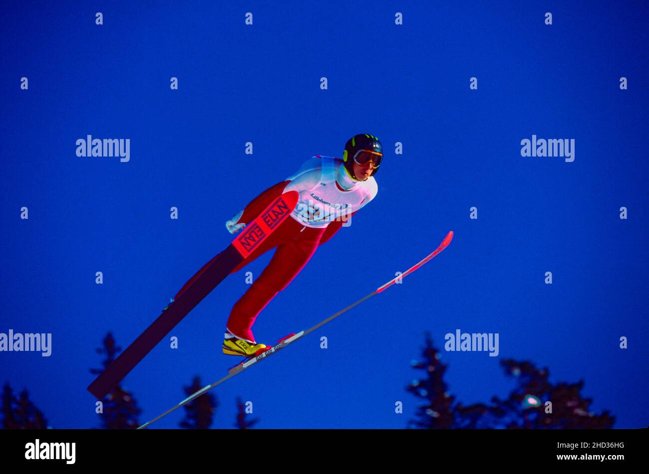 Aleksandr Sinyavsky (BLR) competing in the Men's K120 individual ski jumping at the 1994 Olympic Winter Games Stock Photo