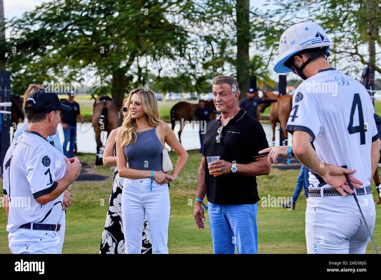 Wellington, USA. 02nd Jan, 2022. Iglehart Cup Final between La Fe Polo Team vs Beverly Polo in International Polo Club. Sylvester Stallone with family at Polo game, open season 2022. Credit: Yaroslav Sabitov/YES Market Media/Alamy Live News Stock Photo