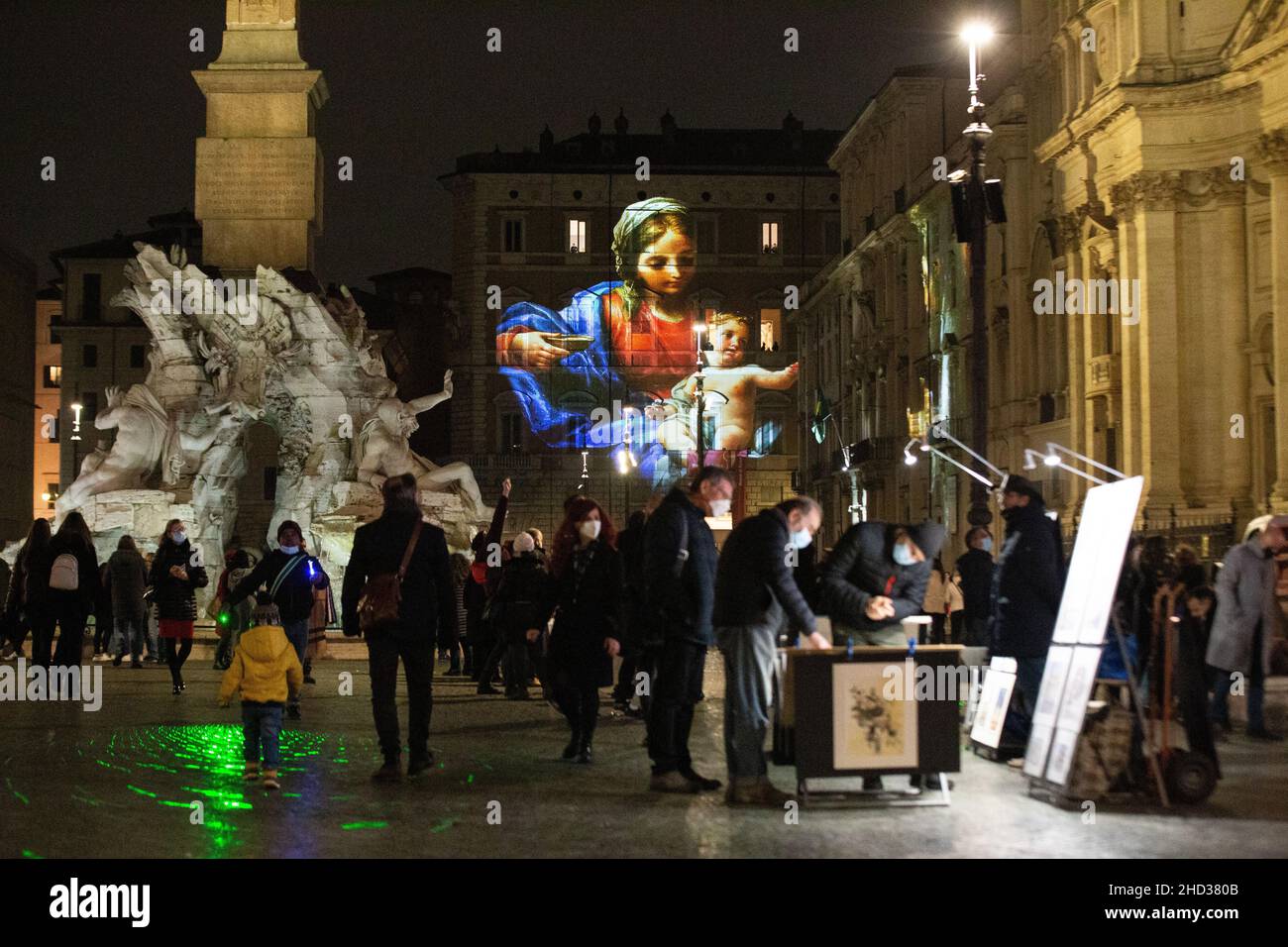 De Jan Rome Rome, Italy. 02nd Jan, 2022. Detail of artistic projections, depicting ...