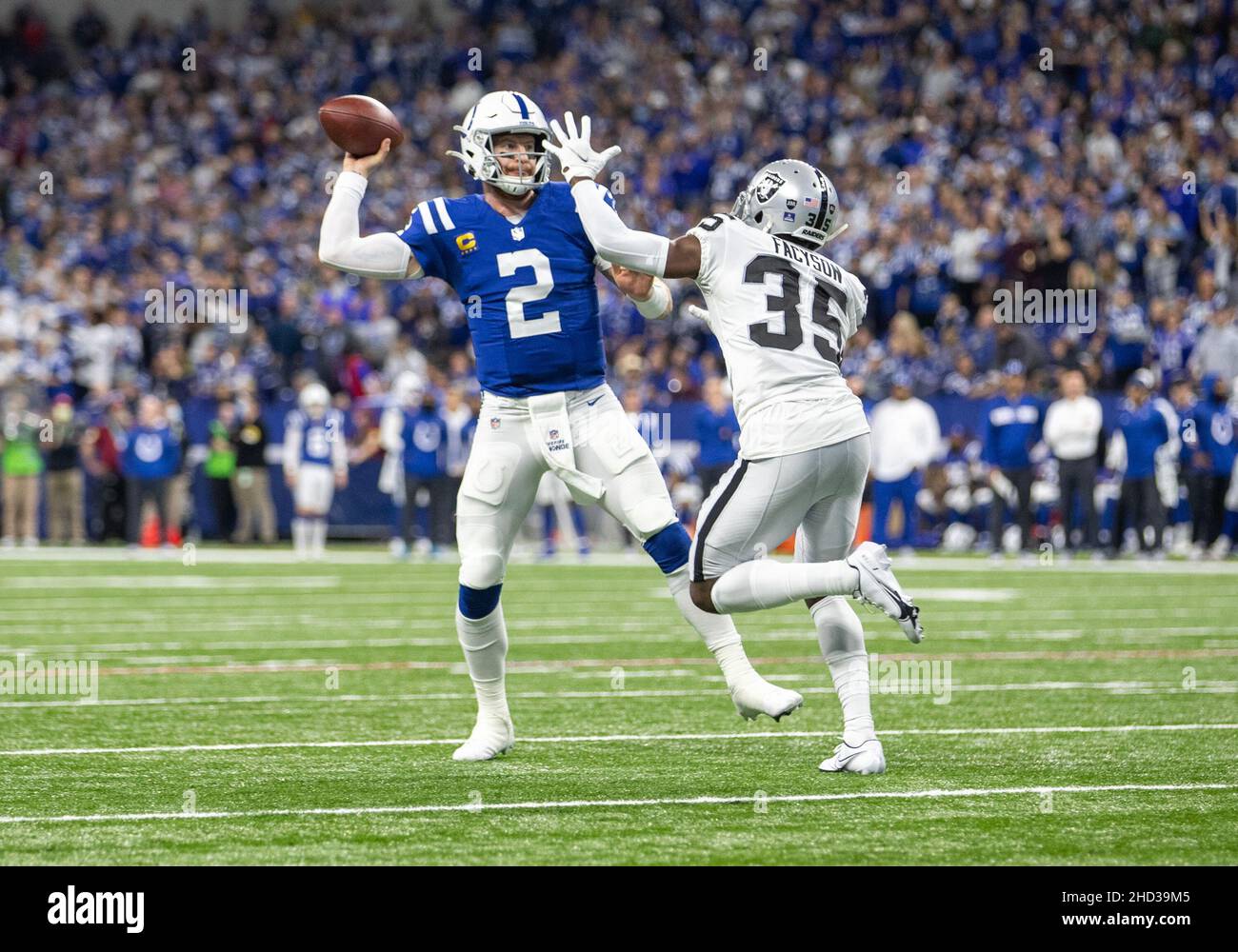 Las Vegas Raiders cornerback Brandon Facyson (35) runs a pass rout against  the Las Vegas Raiders during an NFL Professional Football Game Sunday, Nov.  14, 2021, in Las Vegas. (AP Photo/John McCoy