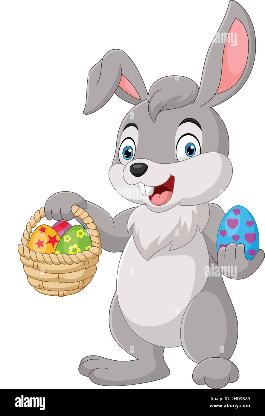 Cartoon rabbit holding an Easter basket Stock Vector